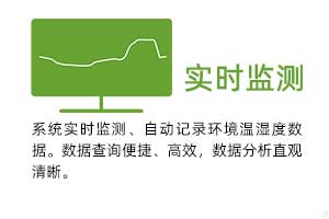 實時監(jiān)測：系統(tǒng)實時監(jiān)測、自動記錄環(huán)境溫濕度數(shù)據(jù)。 數(shù)據(jù)查詢便捷、高效，數(shù)據(jù)分析直觀清晰。