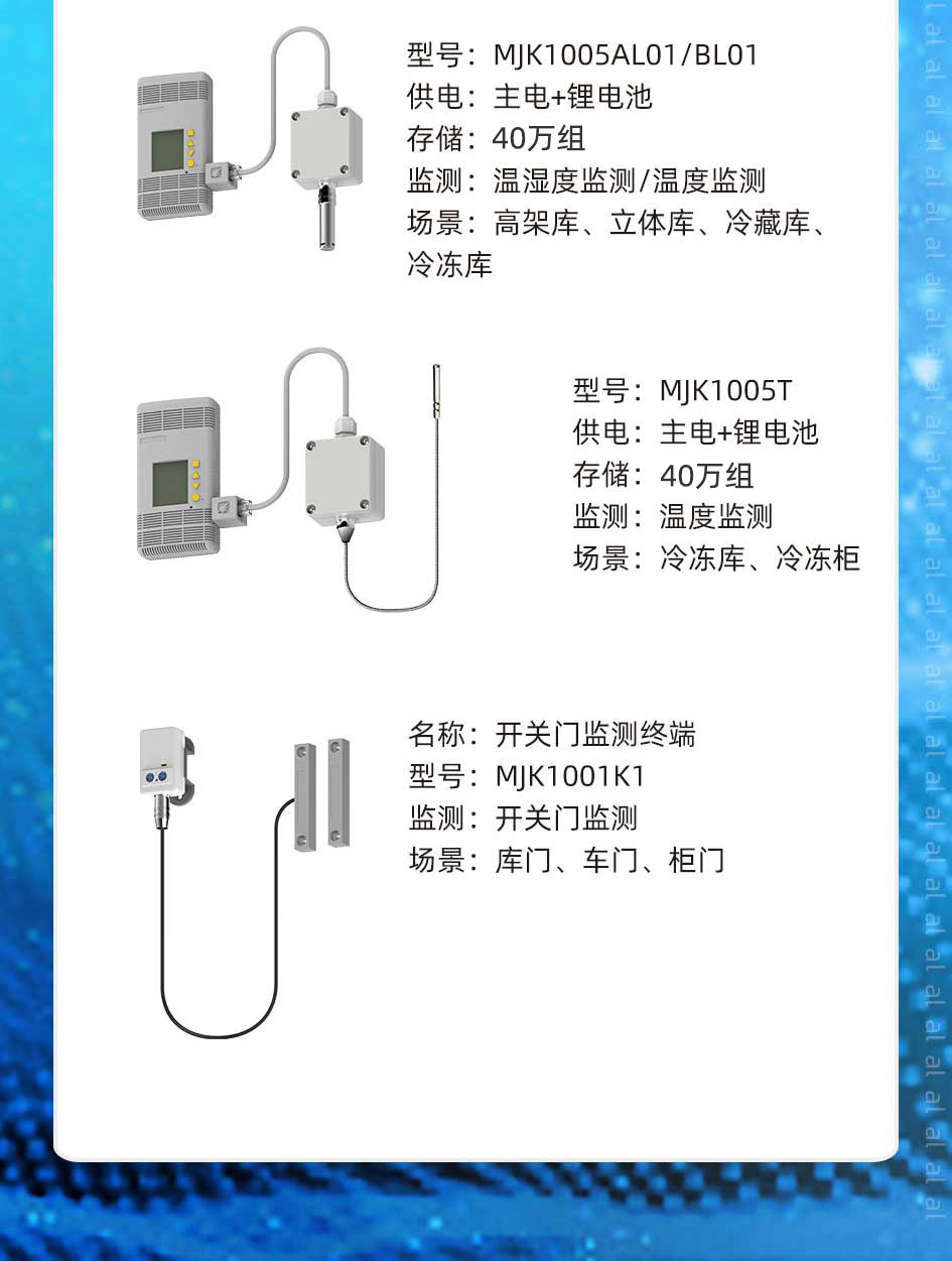 志翔領(lǐng)馭MJK1005AL01/BL01溫濕度監(jiān)測終端用于監(jiān)測高架庫、立體庫、冷藏庫、冷凍庫等場景